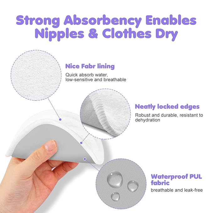 14 PCS Reusable Breast Pads for Breastfeeding – Washable Nursing Pads, Reusable Nursing Pads with Wash & Carry Bags, 4.7 Inch-CubbioJoy