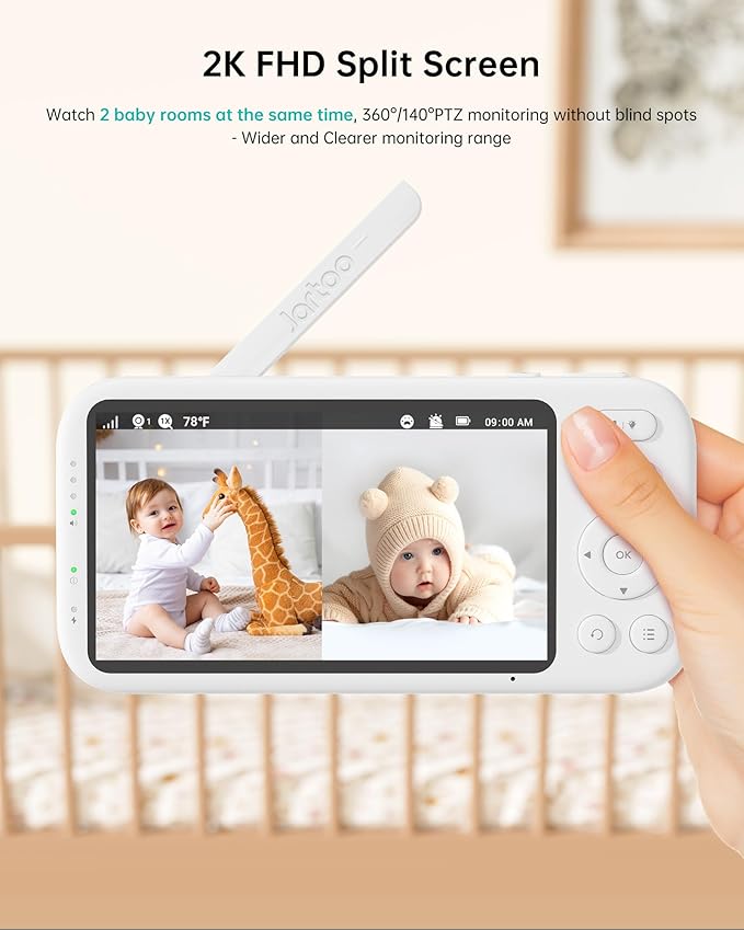 2K Video Baby Monitor with 2 Cameras and Audio, 3000ft Long Range Baby Monitor No WiFi, 5.5" Split Display, VOX - AI Cry Detect, ANR, IR Night Vision, 2-Way Audio, 6000mAh-CubbioJoy