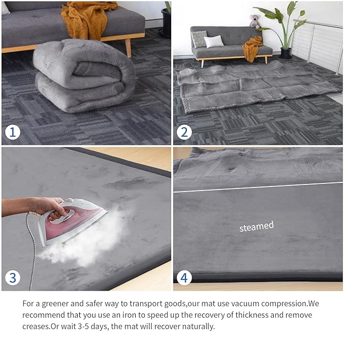 Baby Play Mat for Floor,1.3" Thick Memory foam Tummy Time Mat,79"×158“ Extra Large Soft Velvet Nursery Rug,Non Slip Safe for Crawling,Toddlers,Infants,kids,Tatami Style for Living Room(Dark Grey)-CubbioJoy