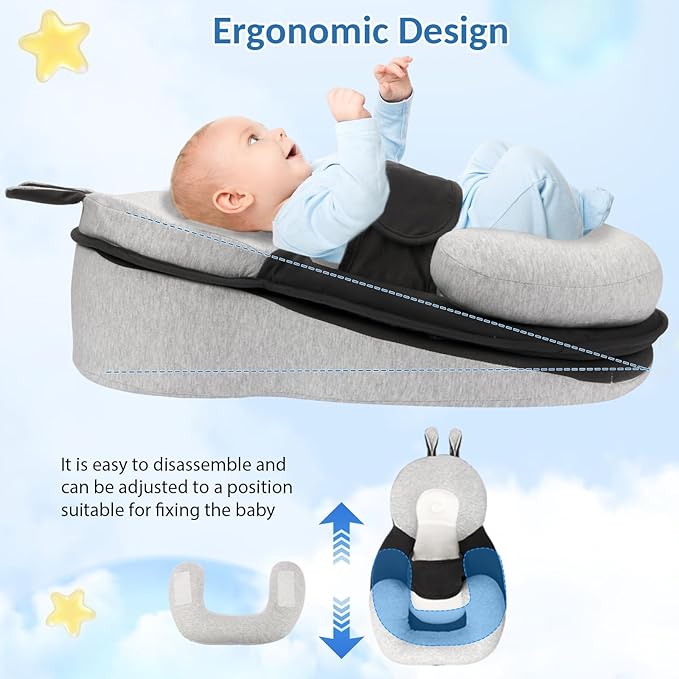 Baby Lounger,Pillow with Safety Straps, Dual-Function Removable Machine-Washable Pad, Lightweight & Portable（Gray）-CubbioJoy