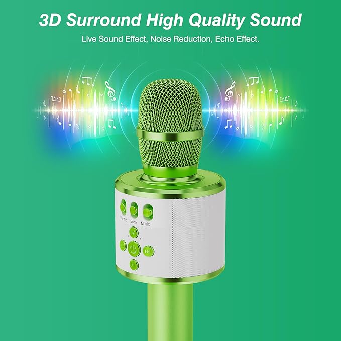 BONAOK Karaoke Microphone for Kids & Adults - Bluetooth Microphones Singing Mic with Disco Lights, Echo Effect, Built-in Speaker Portable Karaoke Player for Party Travel Gifts Q78(Green)-CubbioJoy