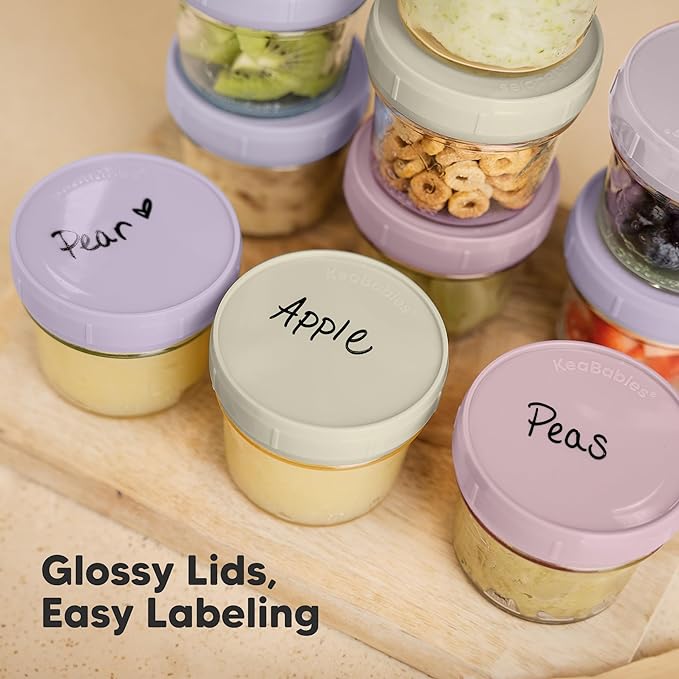 KeaBabies 12pk 4oz Glass Baby Food Containers with Lids - Leak-Proof, Microwavable Small Glass Jars, Baby Purees & Toddler Snack Storage Containers, BPA-Free, Dishwasher & Freezer Safe (Lilac)-CubbioJoy