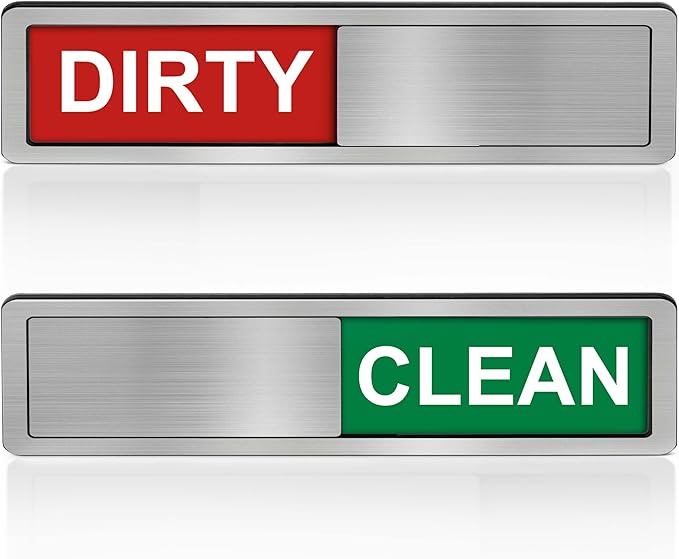 Dishwasher Clean Dirty Sign-Dishwasher Magnet Stainless Steel Clean Dirty Sign for Kitchen Organization Farmhouse Dishwasher Slide Indicator, Optional Adhesive Stickers-CubbioJoy