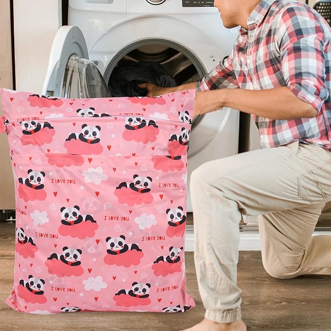 2pcs Travel Waterproof Laundry Bag, Cloth Diaper Wet Dry Bags with Handle & 2 Zipper Pockets, Reusable Washable Dirty Clothes Bag for Baby Adult Travelling Hanging, Bathing Beach Pool Daycare-CubbioJoy