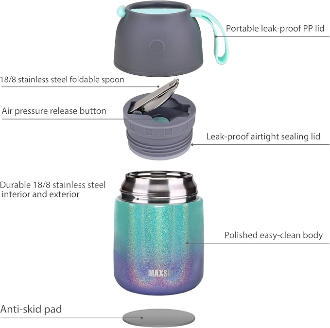 Insulated Thermo Food Jar for Hot & Cold Food for Kids Adult, 17&24 oz Soup Thermal Hot Food Containers for Lunch, Triple Layer Insulation Stainless Steel Food Jar with Spoon(2 Pack Rainbow)-CubbioJoy