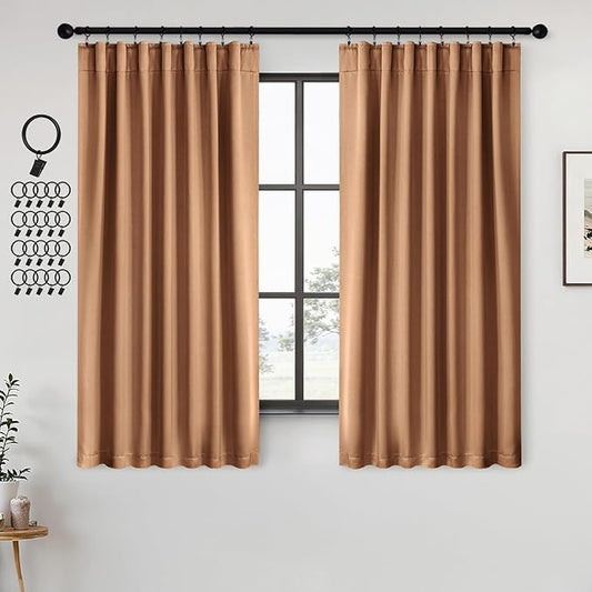 ANRODUO Back Tab Blackout Curtains for Bedroom Living Room, Rod Pocket Pinch Pleated Thermal Insulated Room Darkening Curtains 63 Inches Long 2 Panels, Brown, 42 x 63 Inch-CubbioJoy