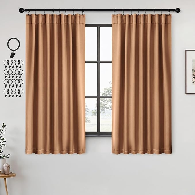 ANRODUO Back Tab Blackout Curtains for Bedroom Living Room, Rod Pocket Pinch Pleated Thermal Insulated Room Darkening Curtains 54 Inches Long 2 Panels, Brown, 42 x 54 Inch-CubbioJoy