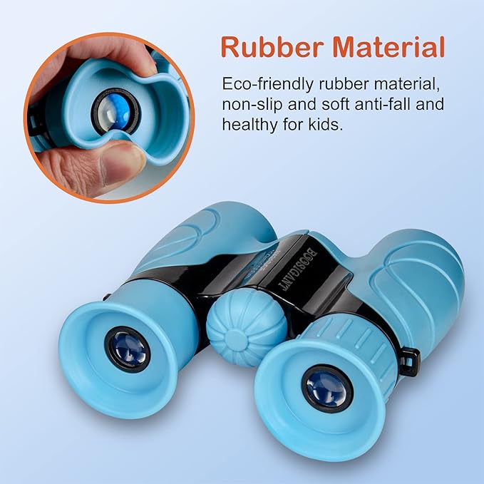 Binoculars for Kids 8x21, Gift for 3-12 Years Boys & Girls, Compact Kids Binoculars High-Resolution Shockproof Mini Binoculars for Bird Watching, Hiking, Camping, Travel Blue 302-CubbioJoy