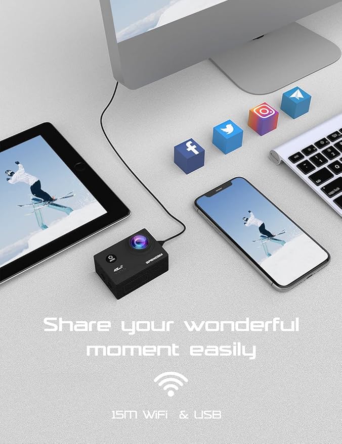 Apexcam Action Camera 4K with 64G SD Card Sport Cameras 20MP 131FT Waterproof Underwater Camera 170°Wide-Angle WiFi Camera with 2.4G Remote Control, 2 Batteries, Mounting Accessories Kits-CubbioJoy