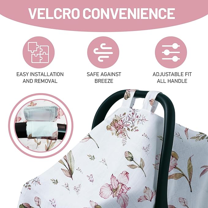 80S Muslin Car Seat Cover for Babies - Soft & Breathable Infant Carrier Canopy, Lightweight Sunshade for Summer, Universal Fit for Baby Boys & Girls-CubbioJoy