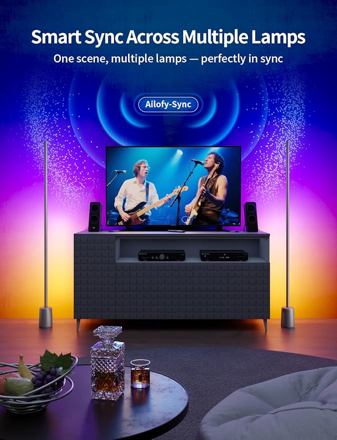 Ailofy Corner Floor Lamp, 1500lm RGBW Corner Lamp Work with Alexa & Google Assistant, 16 Million DIY Colors, Sync with Music, App Control, Modern LED Floor Lamp for Living Room & Bedroom, Black-CubbioJoy