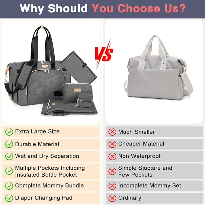 ITIEZY Diaper Bag Tote for Baby - Large Mommy Bag with Portable Changing Pad Pacifier Case, Hospital Bags Travel Baby Bag-CubbioJoy