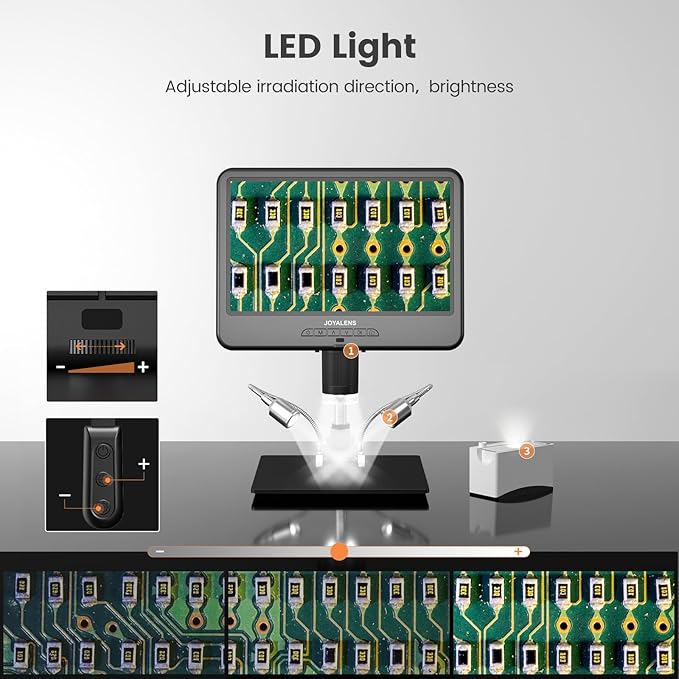 JL210 10.1'' Digital Microscope for Adults, Coin Magnifier Microscopes Full View for Error Coins, Soldering Electronics Microscopes Camera, 8 LED, 12.6" Metal Stand, PC View, 32GB-CubbioJoy