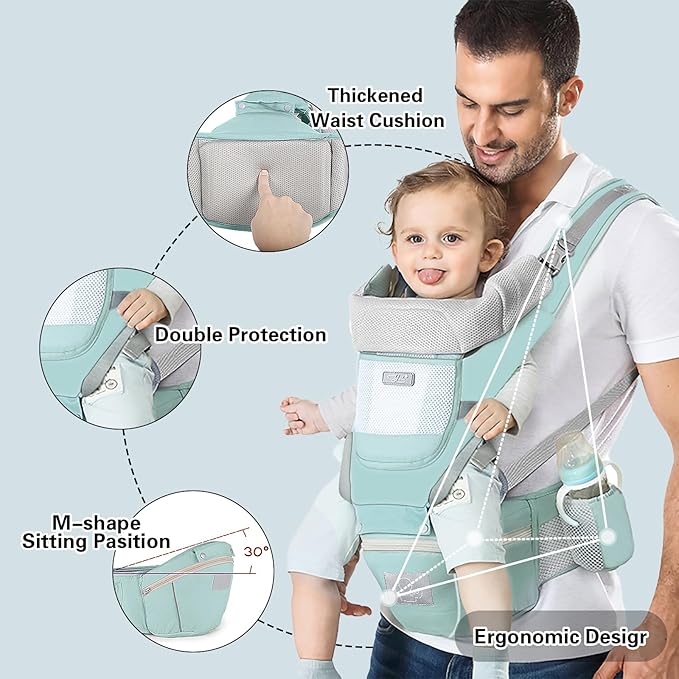 Baby Carrier Ergonomic Infant Carrier with Hip Seat Kangaroo Bag Soft Baby Carrier Newborn to Toddler 7-45lbs Front and Back Baby Holder Carrier for Men/Women Dad Mom-CubbioJoy