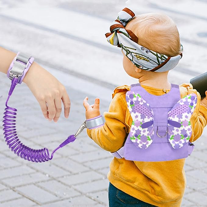 Accmor Toddler Harness Leash + Anti Lost Wrist Link, Kids Butterfly Harnesses With Children Leashes, Cute Baby Leash Walking Assistant Wristband Strap Tether for Girls Outdoor (Purple)-CubbioJoy