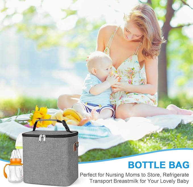 Accmor Breastmilk Cooler Bag with Ice Pack, Baby Bottle Cooler Bags, Insulated Bottle Cooler Tote Bags On The Go, Fits 6 Large 9oz Bottles, for Nursing Mom Daycare Travel, Grey-CubbioJoy