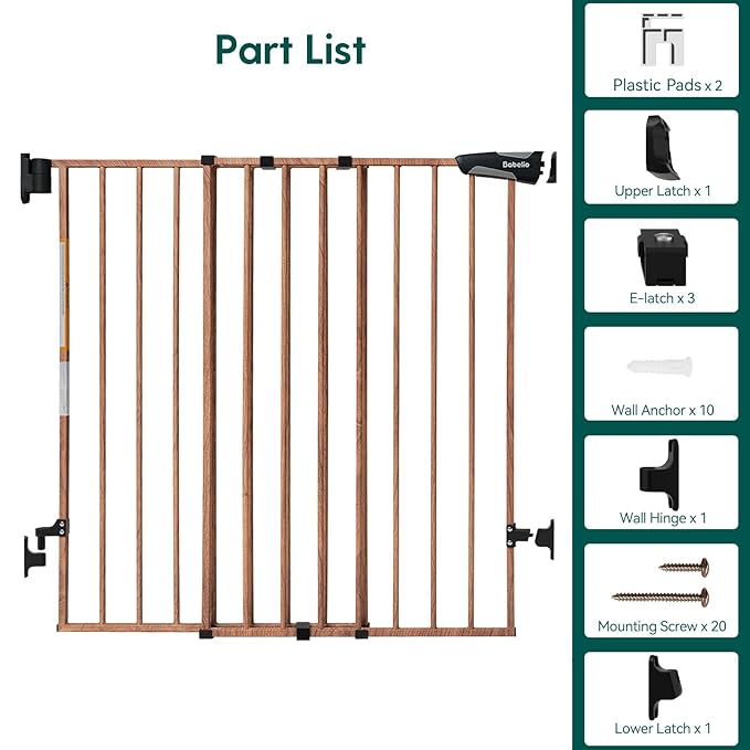 Babelio 34" Extra Tall Baby/Dog Gate with No Threshold Design Walk Thru Door, 26-43" Auto Close Safety Gate for Babies, Elders and Pets, Fits Doorways, Stairs, and Entryways, Brown Wood Pattern-CubbioJoy