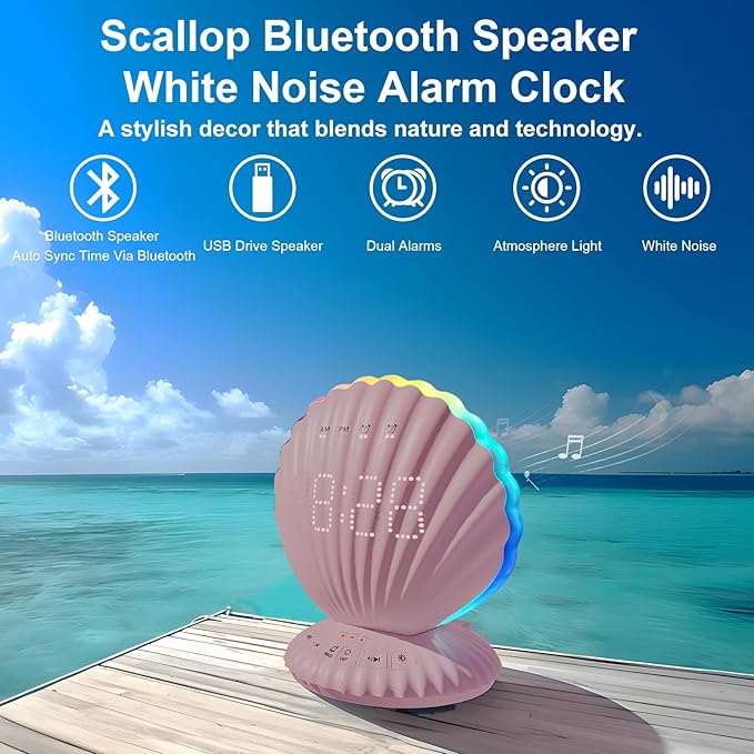 Alarm Clocks for Bedrooms,Portable Bluetooth Speaker,White Noise Sound Machines,Song 20/40/60 Timer,RGB Night Light,Bedroom Decor Aesthetic,Ideal Gift for Adult Women Teen Girls Boys(Pink)-CubbioJoy