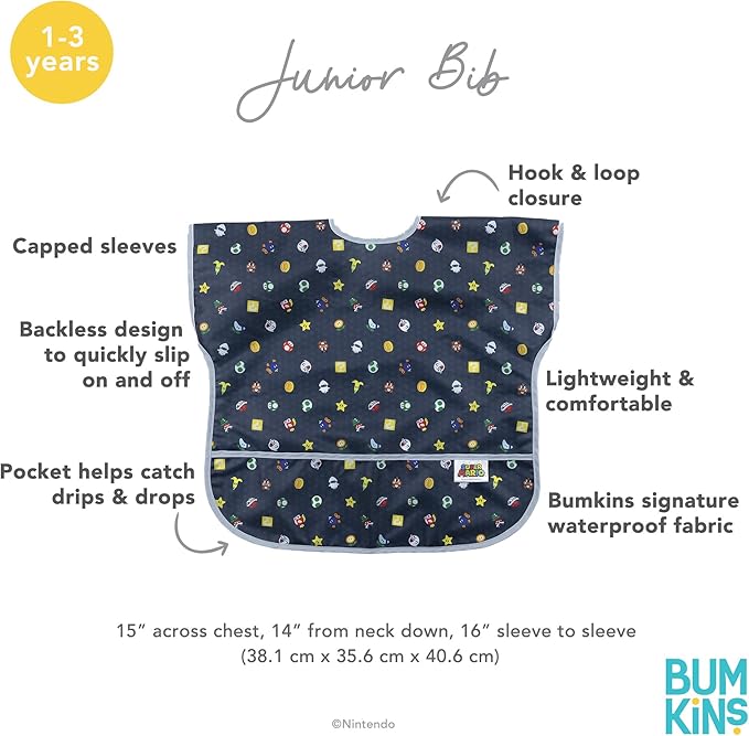 Bumkins Bibs - Toddler Bibs, Waterproof, Large for 1-3 Years, Short Sleeve-CubbioJoy