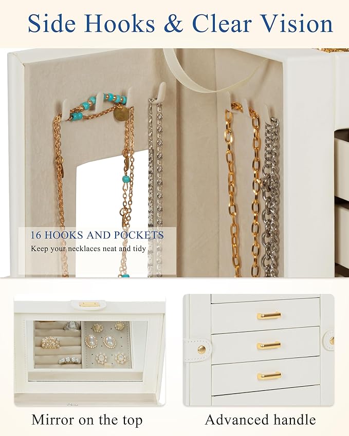 AKOZLIN Jewelry Box 6-Tier Organizer Functional 360° Rotating Jewelry Storage Case for Women Girls Ring Necklace Earring Bracelet Holder with Mirror-CubbioJoy