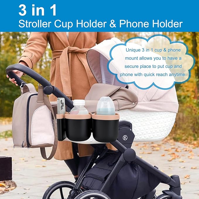 Accmor Stroller Cup Holder with Phone Holder, Bike Cup Holder, Universal Cup Holder for Uppababy Nuna Doona Strollers, 2-in-1 Cup Phone Holder for Stroller, Bike, Wheelchair, Walker, Scooter-CubbioJoy