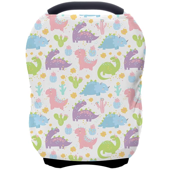 Car Seat Covers Canopy Cover - Multi-use Cover Carseat Canopy, Breathable Breastfeeding Cover, Car Seat Covers for Bbies, Boys & Girls Shower Gifts (Colorful Dinosaur)-CubbioJoy