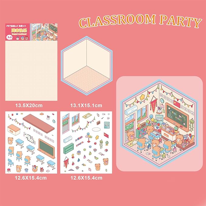 4 Sets DIY 3D House Stickers,Make Your Own Warm Home,Fun Cute Cartoon Stickers Scene Make Your Own Mini Room Scenes Miniature Supermarket for Relief Stress Pass The Time-CubbioJoy