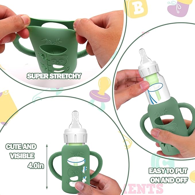 BUSOHA 3 Pack Silicone Sleeves for Dr. Brown's Glass Baby Bottles - Drop Protection Baby Bottle Sleeves Compatible with Dr. Brown's Newborn Glass Bottles with Silicone Handles,4 oz-CubbioJoy