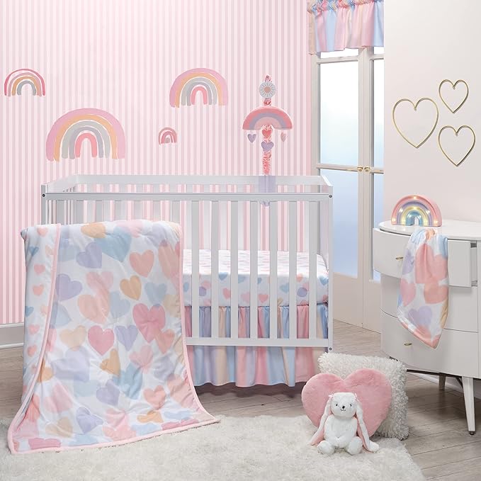 Bedtime Originals Rainbow Hearts Pink/Purple 3-Piece Baby Crib Bedding Set-CubbioJoy