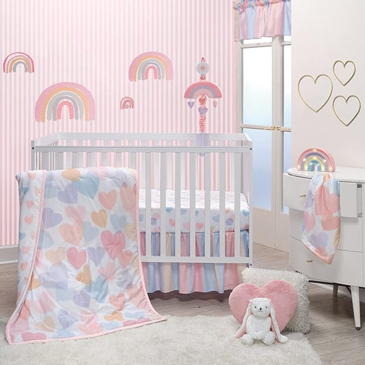 Bedtime Originals Rainbow Hearts Pink/Purple 3-Piece Baby Crib Bedding Set-CubbioJoy