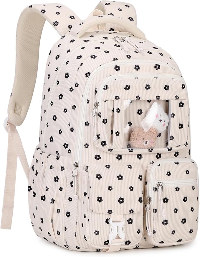 Corduroy Backpack Kids Backpack for Girls School Bags for Middle School Students Book Bag for Elementary Primary Kawaii Ita Backpack, Flower-CubbioJoy