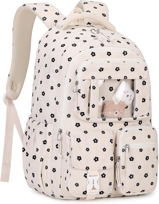 Corduroy Backpack Kids Backpack for Girls School Bags for Middle School Students Book Bag for Elementary Primary Kawaii Ita Backpack, Flower-CubbioJoy
