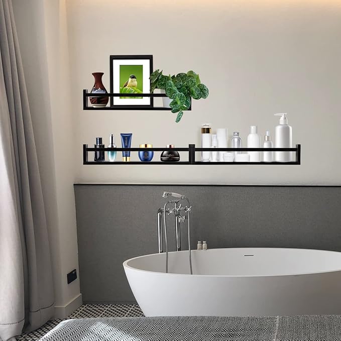 AZSKY Classic Nursery Book Shelves Black Wooden Floating Shelves Wall Bookshelf for Bathroom Decor Kitchen Spice Rack Organizer Kids Room 24 Inch Set of 3-CubbioJoy