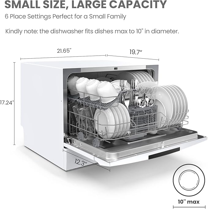 COMFEE’ Portable Mini Dishwasher, Energy Star, Countertop, 6 Place Settings, with 8 Washing Programs, Speed, Baby-Care, ECO& Glass, Dish Washer for Dorm, RV& Apartment, White-CubbioJoy