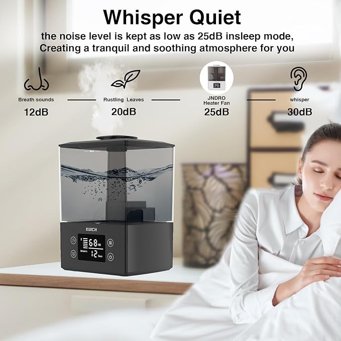 Air Humidifiers for Bedroom and Baby, Home & Plants - KUICH 2.4L Cool Mist Humidifiers for Nursery, 26db Quiet Top Fill Air Humidifier Lasts Up to 30 Hours, Auto Shut-Off, Easy to Fill and Clean,Black-CubbioJoy
