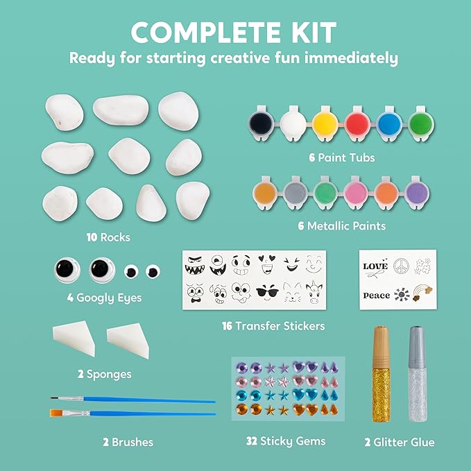JOYIN Rock Painting Kit for Kids, Arts and Crafts for Girls & Boys Ages 6-12, DIY Supplies for Painting Rocks, Easter Craft Kits Art Set, Toddler Birthday Christmas Presents, Family Indoor Activity-CubbioJoy