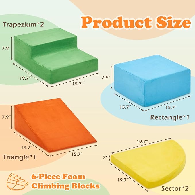 6 Pieces Climbing Toys for Toddlers, Climb & Crawl Soft Foam Block Activity Play Set, Foam Play Gym Climbing Blocks, Toddler Climbing Toy Indoor, Soft Foam Toys for Kids Crawling and Sliding-CubbioJoy
