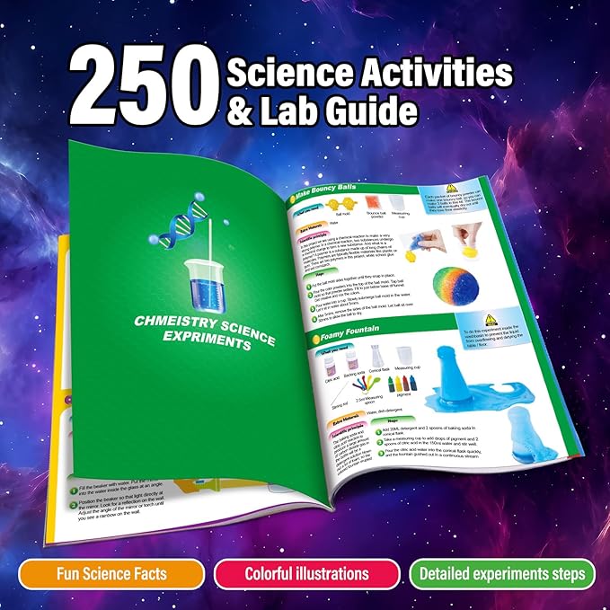 250 Experiments Kits for Kids, Science S.T.E.M Projects Scientific Toys for Boys Girls Gifts Ideas Birthday Christmas, Erupting Volcano, Planet, Bouncy Ball,Chemistry Scientist Set-CubbioJoy