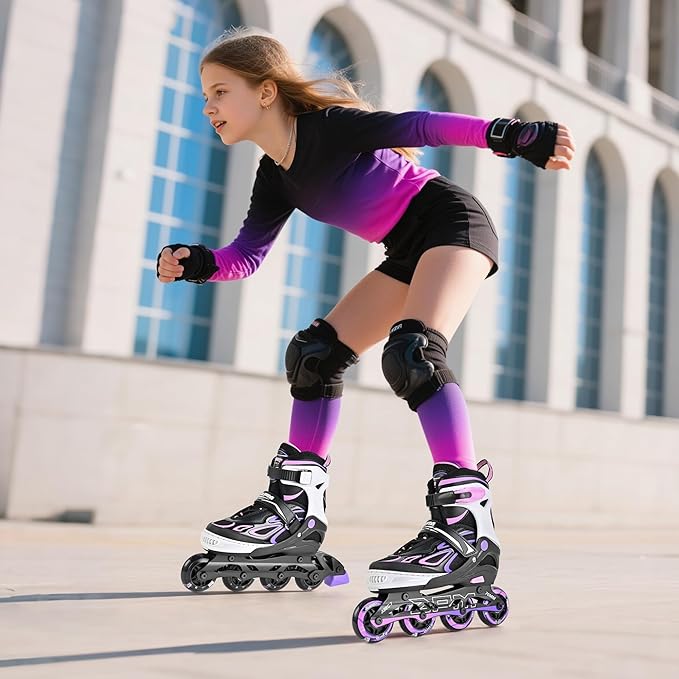 2PM SPORTS Vinal Girls Adjustable Flashing Inline Skates, All Wheels Light Up, Fun Illuminating Skates for Kids Men Adult Women and Boys-CubbioJoy