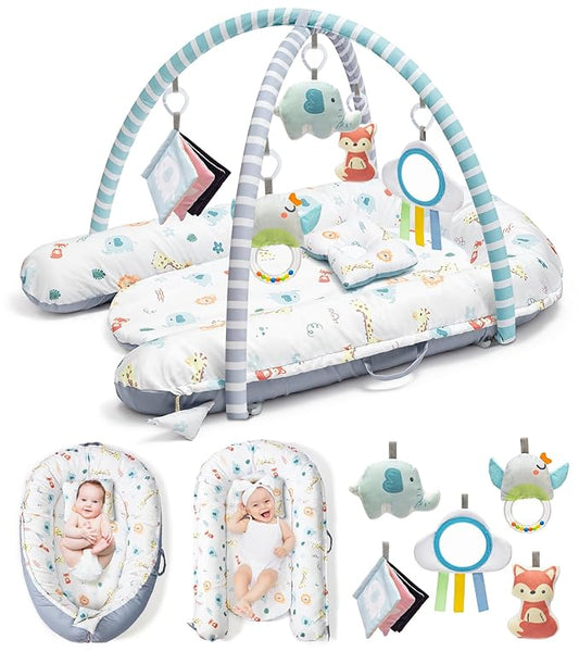 Baby Play Mat, 7-in-1 Tummy Time Activity Gym Mat, Washable Baby Lounger Nest, Portable Floor Seat for Home & Travel, Baby Essentials Gift for Infant Newborn 0-6-12-18 Months-CubbioJoy