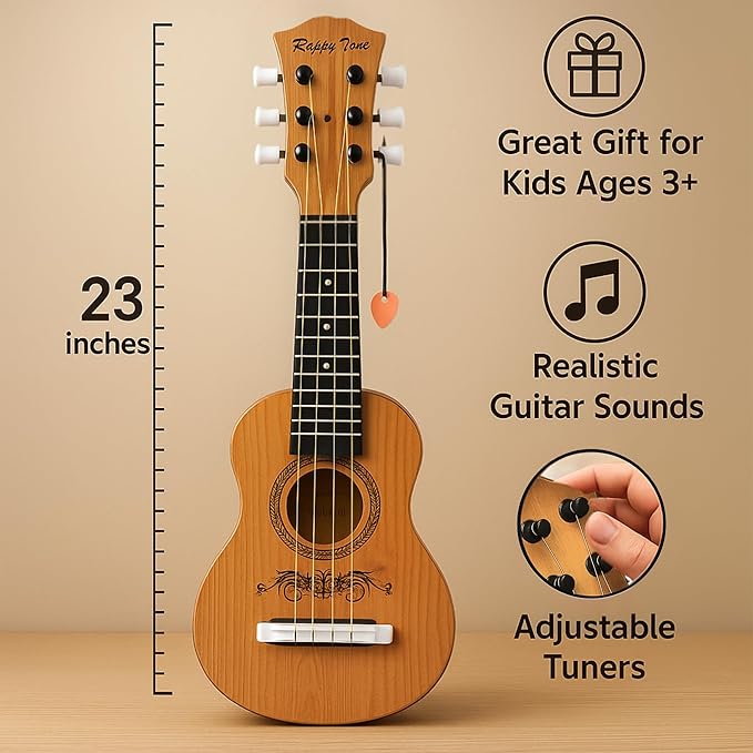 23" Acoustic Guitar, Kids 6 String Toy Guitar - Realistic Steel Strings - Beginner Practice First Musical Instrument for Children, Toddlers (Natural)-CubbioJoy