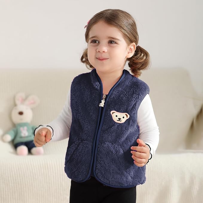 Baby Boys Girls Fleece Vest Zip Up Cute Bear Jackets Fuzzy Fall Winter Warm Clothes Newborn Outwear for Toddler Infant-CubbioJoy