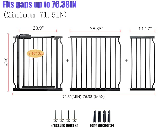 Baby Gates Extra Wide 71.5-76.4 Inch Large Baby Gates for Stairs Tension Pet Dog Gates Indoor for Doorways No Drilling Pressure Mounted Pet Gates for Kids-CubbioJoy