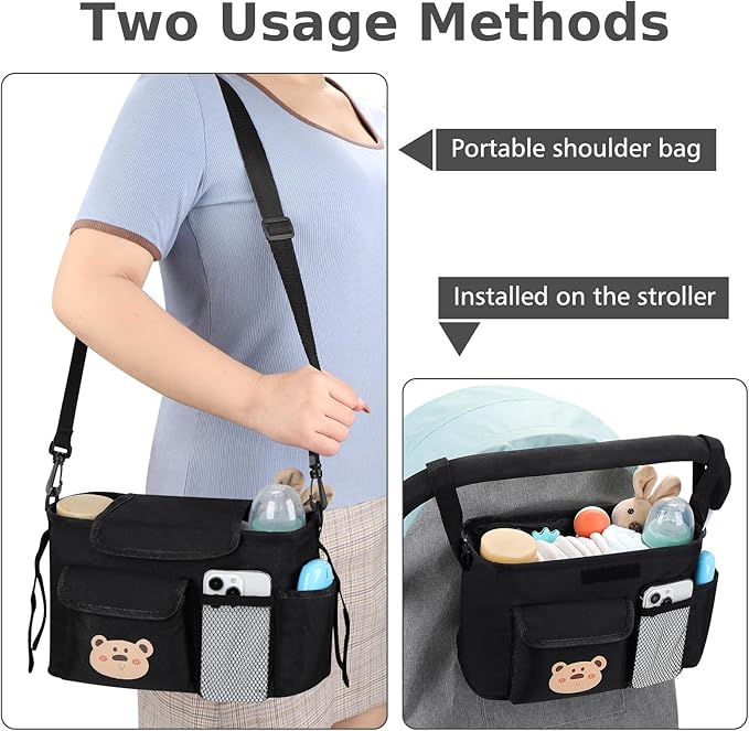 Accmor Universal Stroller Organizer with Cup Holder and Shoulder Strap, Stroller Bag Caddy Organizer Stroller Accessories for Uppababy, Baby Jogger, Nuna, Doona, Britax Strollers-CubbioJoy