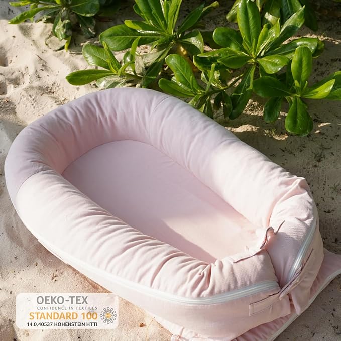 Deluxe Infant Lounger, Baby Nest Cover for Baby Girls & Boys, Newborn Essentials for Baby 0-12 Months, 100% Cotton (DustyRose)-CubbioJoy
