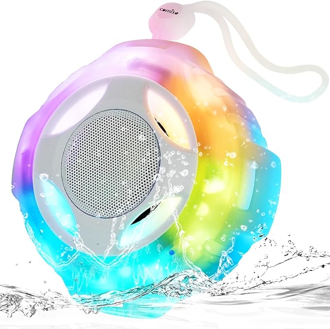 comiso Shower Bluetooth Speaker, Waterproof Bluetooth Speakers IPX7, Floating Portable Wireless Speaker with LED Light, Loud HD Sound and Bass for Travel Beach Shower, Ideal Gifts for Men and Women-CubbioJoy