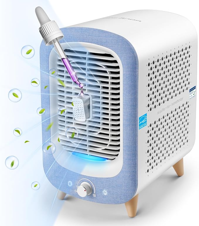 Jafanda Air Purifier for Home Bedroom 780sq ft, HEPA & Activated Carbon, Air Cleaner with Fragrance Sponge & Nightlight for Smoke, Allergies, Dust, Odor, VOC, Pet Dander, Pollen, Office, Desktop,Blue-CubbioJoy