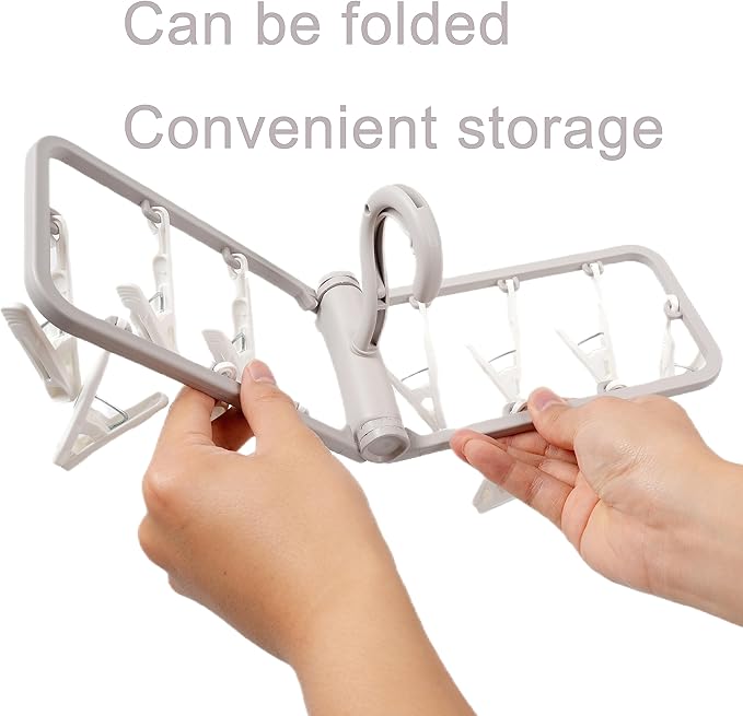 Clothes Drying Racks 2 Pack Grey Colour Small Folding Portable Underwear Hangers with 12 Clips 360° Rotatable Hook for Socks Drying Towels Bras Baby Clothes Gloves Plast-CubbioJoy
