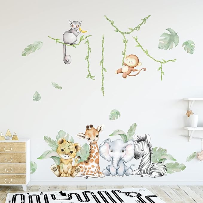 59.05x53.14 Inch Woodland Animals Wall Decals - Forest Animal Wall Decal with Elephant, Zebra, Monkey, Giraffe - Nursery Decor for Home, Baby Room, Boys & Girls Bedroom Art-CubbioJoy