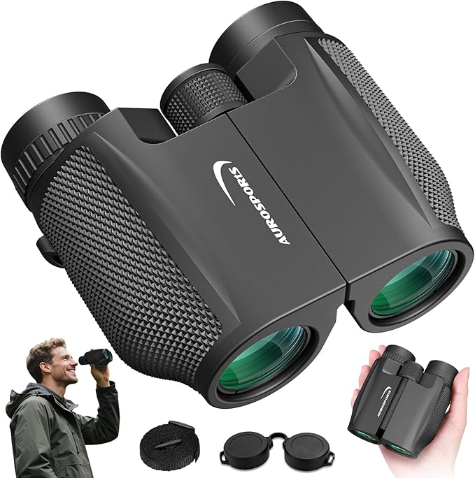 12x32 Compact Binoculars for Adults Kids - Aurosports Small Binoculars for Birdwatching - High Power Easy Focus Lightweight Binocular for Traveling Hunting Cruise Ship Hiking-CubbioJoy
